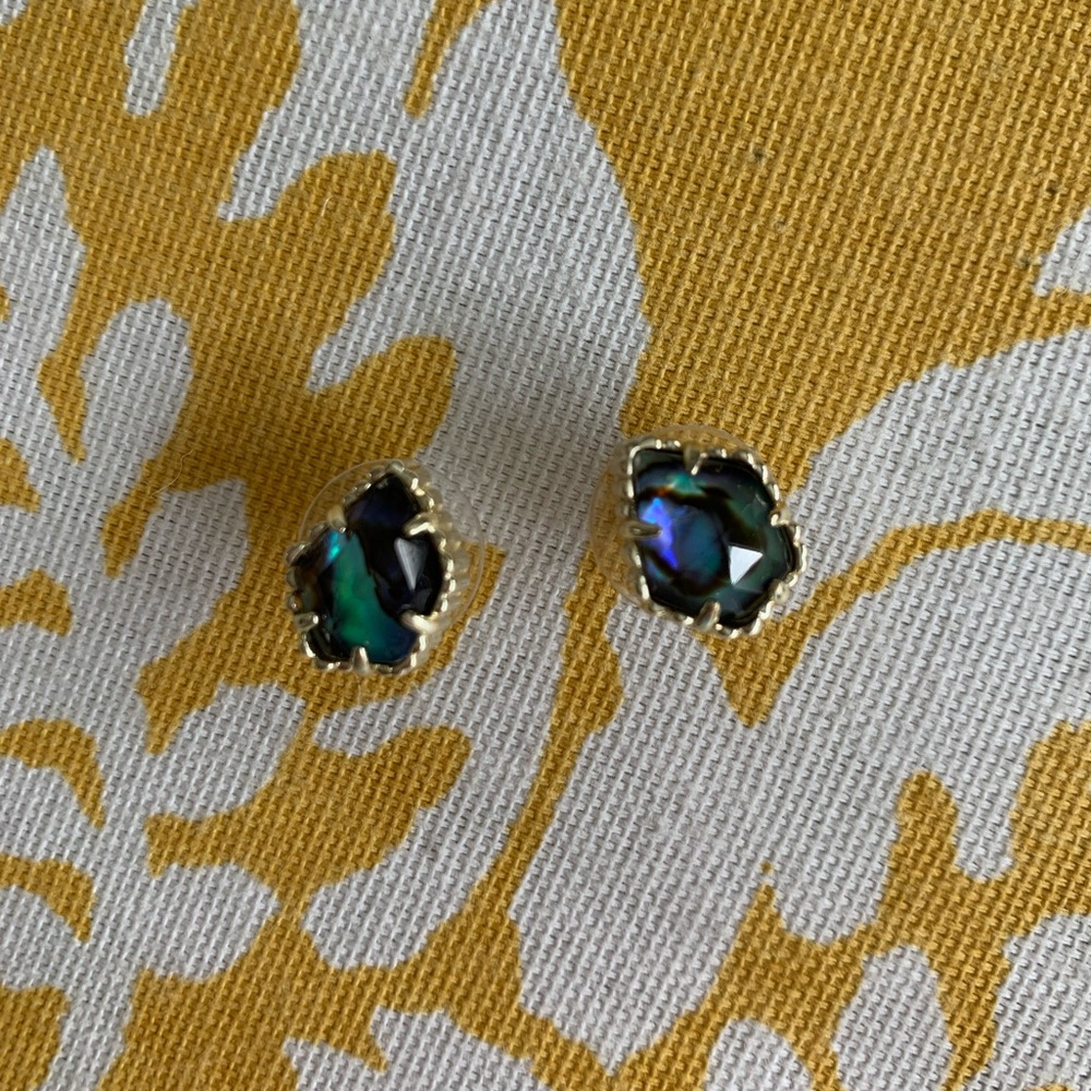 Kendra Scott Gold Iridescent Blue-Green Abalone Stud Earrings